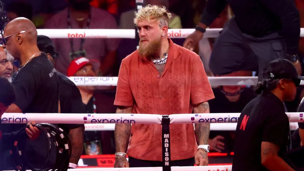 Boxer Jake Paul looks on during Katie Taylor vs. Amanda Serrano 3 on July 11, 2025 in New York City. (Photo by Ed Mulholland/Getty Images)