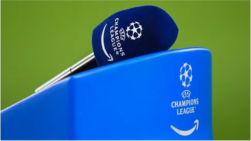 Microphone details with logos of Champions League