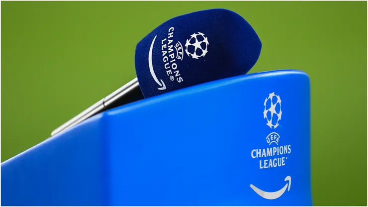 Microphone details with logos of Champions League
