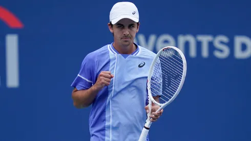 Zachary Svajda celebrates after winning a game against Yasutaka Uchiyama during Day 1 of the Mubadala Citi DC Open.