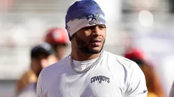 Micah Parsons #11 of the Dallas Cowboys warms up.