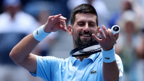 Novak Djokovic of Serbia celebrates match point against Zachary Svajda of the United States during US Open.