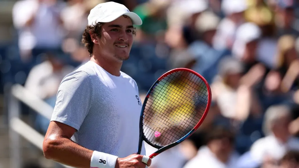 Joao Fonseca reacts against Tomas Machac during US Open. (Elsa/Getty Images)