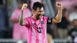 Lionel Messi #10 of Inter Miami CF celebrates after winning the Leagues Cup Semifinal against Orlando City.