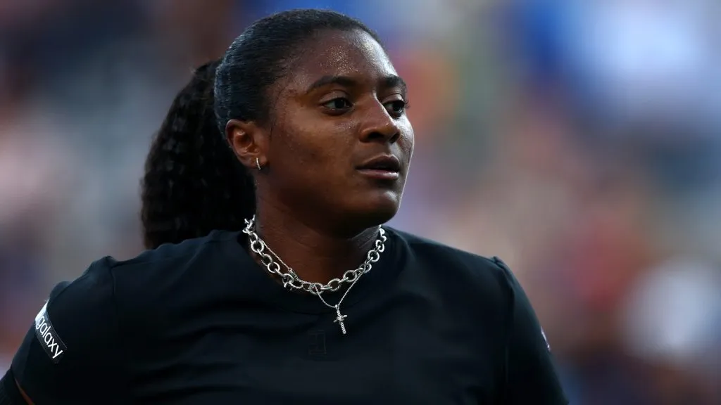 Hailey Baptiste reacting during their Women’s Singles First Round match on Day Three of the 2025 US Open. (Source: Maddie Meyer/Getty Images)