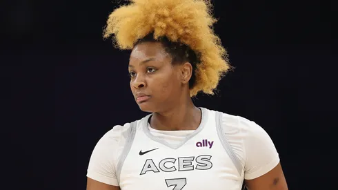 NaLyssa Smith #3 of the Las Vegas Aces during the second half of a WNBA game in 2025.