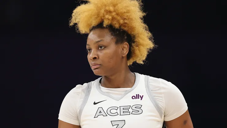 NaLyssa Smith #3 of the Las Vegas Aces during the second half of a WNBA game in 2025.