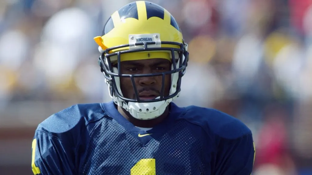 Braylon Edwards #1 of the University of Michigan Wolverines stands on the field during the game against the Central Michigan Chippewas in 2003. (Source: Danny Moloshok/Getty Images)