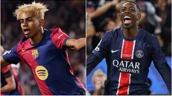 Lamine Yamal of Barcelona and Ousmane Dembele of PSG.