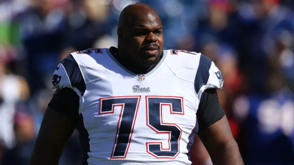 Vince Wilfork #75 of the New England Patriots warms up before the first half against the Buffalo Bills in 2014. (Source: Tom Szczerbowski/Getty Images)