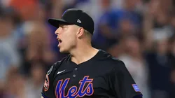 Ryan Helsley reacts after a strike out vs the Giants on August 01, 2025 in New York City.