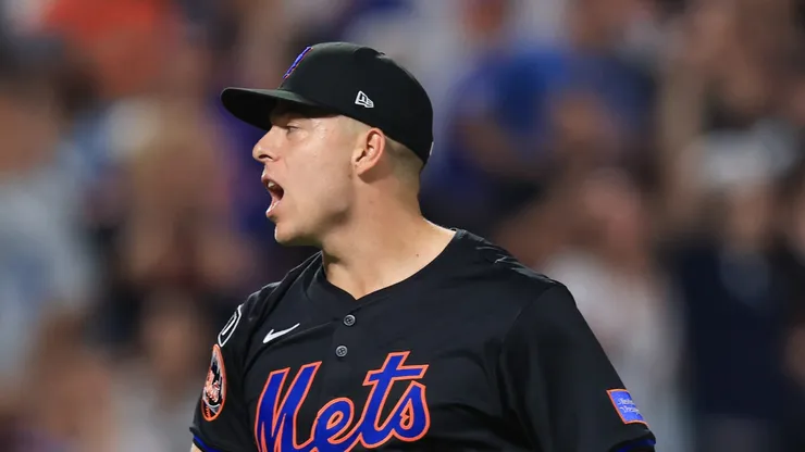 Ryan Helsley reacts after a strike out vs the Giants on August 01, 2025 in New York City.