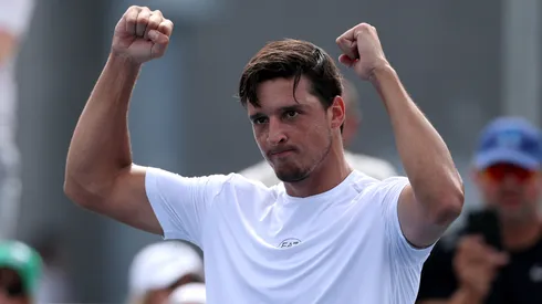 Luciano Darderi celebrates match point during their Men's Singles First Round match on Day One of the 2025 US Open.