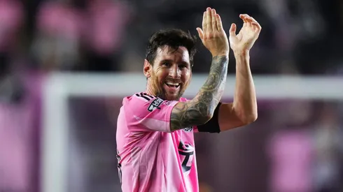 Lionel Messi of Inter Miami CF applauds after a goal.