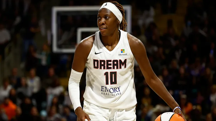 Rhyne Howard #10 of the Atlanta Dream in the second half at Walter Pyramid on May 15, 2024.