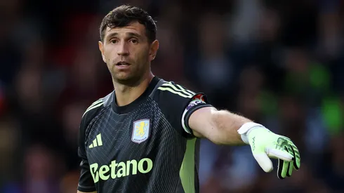 Emiliano Martinez of Aston Villa gestures during the pre-season friendly against Roma.