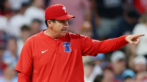 Rob Thomson reacts vs the Red Sox at Citizens Bank Park on July 21, 2025 in Philadelphia.