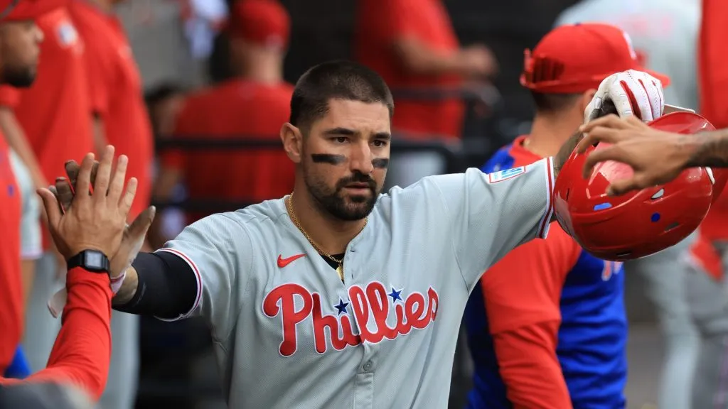 Nick Castellanos celebrates a run