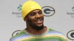 Former Dallas Cowboy Micah Parsons speaks to the media during a press conference.