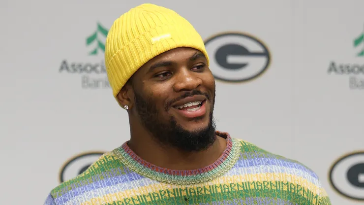 Former Dallas Cowboy Micah Parsons speaks to the media during a press conference.