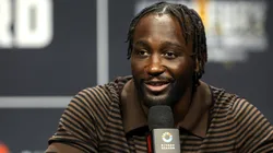 Undefeated boxer Terence Crawford speaks during a news conference.