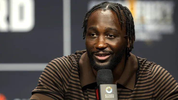 Undefeated boxer Terence Crawford speaks during a news conference.