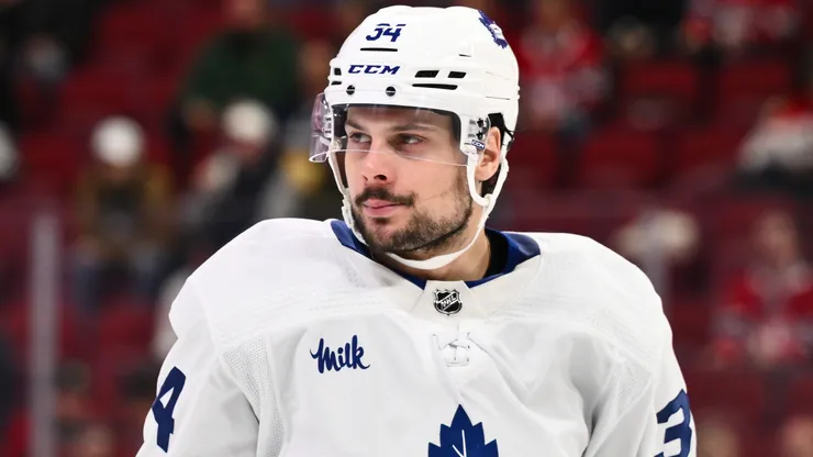 Auston Matthews on the ice with the Maple Leafs.