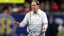 Head coach Nick Saban of the Alabama Crimson Tide reacts to a play.