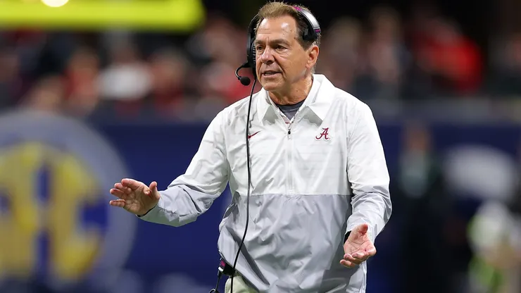 Head coach Nick Saban of the Alabama Crimson Tide reacts to a play.
