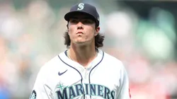 Bryan Woo reacts after he was taken out of the game vs the Padres on August 26, 2025 in Seattle.