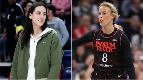 Caitlin Clark and Sophie Cunningham of the Indiana Fever.