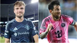 Pedro De La Vega #10 of Seattle Sounders and Lionel Messi #10 of Inter Miami CF.