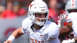Arch Manning #16 of the Texas Longhorns throws a first half pass.