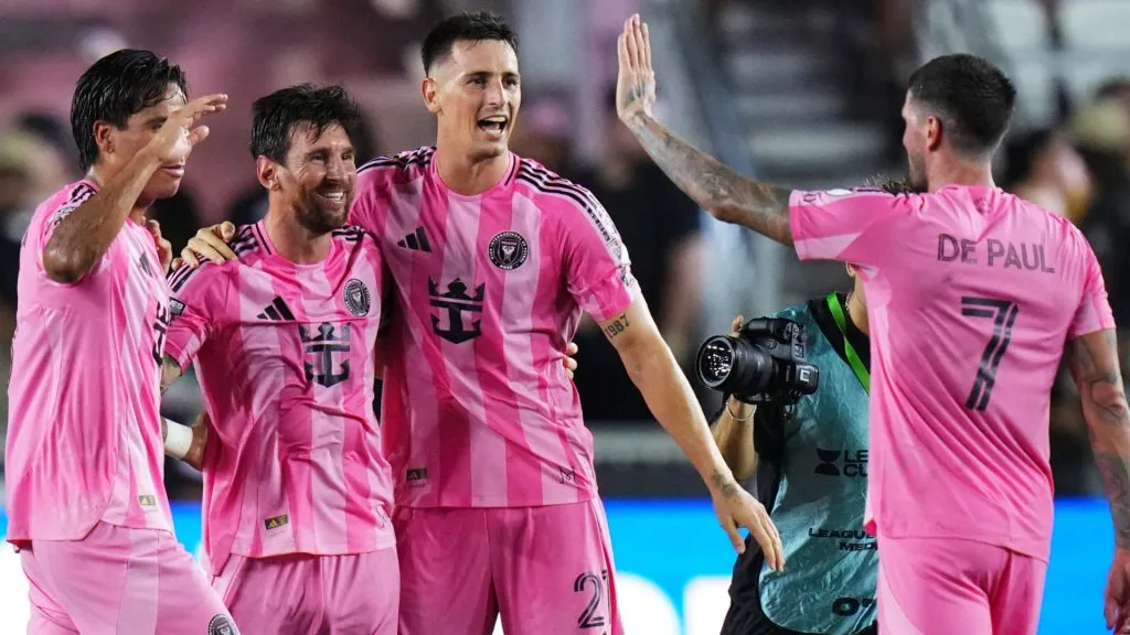 Lionel Messi celebrating with Inter Miami teammates