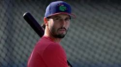Garrett Stubbs during batting practice on August 06, 2024 in Los Angeles, California.