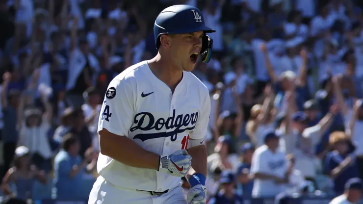 Will Smith #16 of the Los Angeles Dodgers reacts after hitting a walk off home run.