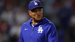 Manager Dave Roberts of the Los Angeles Dodgers reacts against the Los Angeles Angels.