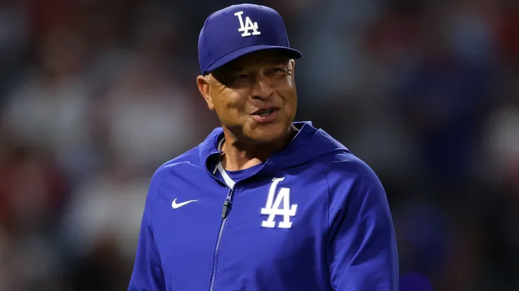 Manager Dave Roberts of the Los Angeles Dodgers reacts against the Los Angeles Angels.
