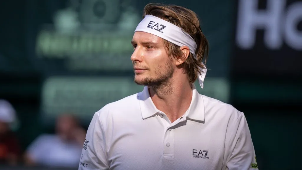 Alexander Bublik looks on in his half final match during day eight of the Terra Wortmann Open 2025. (Source: Thomas F. Starke/Getty Images)