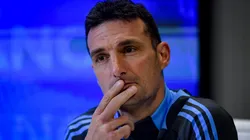 Head coach Lionel Scaloni of Argentina looks on during a press conference.