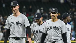 The New York Yankees celebrate after the game against the Chicago White Sox.