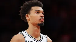 Victor Wembanyama #1 of the San Antonio Spurs during a game.