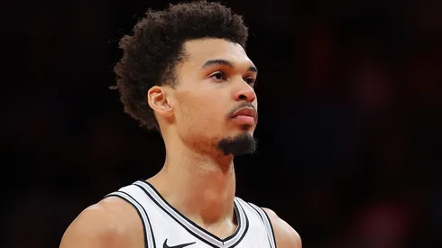 Victor Wembanyama #1 of the San Antonio Spurs during a game.