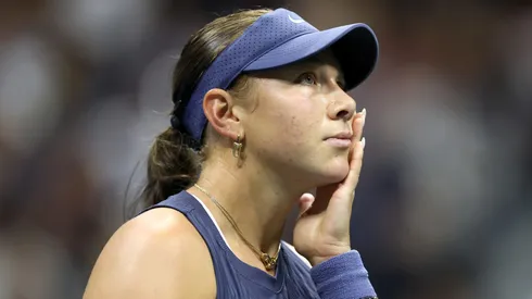 Amanda Anisimova of the United States reacts against Beatriz Haddad Maia of Brazil.