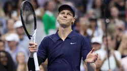 Jannik Sinner of Italy celebrates after defeating Alexander Bublik.