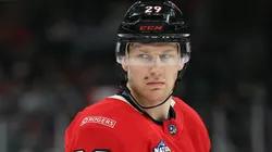 MacKinnon #29 of Team Canada plays against Team Finland in the 4 Nations Face-Off.