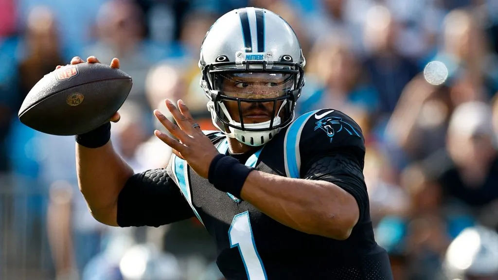 Cam Newton #1 of the Carolina Panthers looks to pass during the first half of the game against the Tampa Bay Buccaneers in 2021. (Source: Jared C. Tilton/Getty Images)