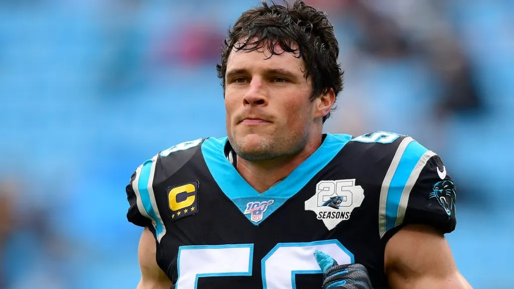 Luke Kuechly #59 of the Carolina Panthers before their game against the New Orleans Saints in 2019. (Source: Jacob Kupferman/Getty Images)