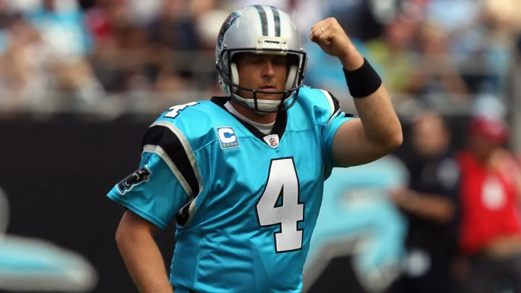 John Kasay celebrates after kicking a field goal against the San Francisco 49ers during their game in 2010. (Source: Streeter Lecka/Getty Images)