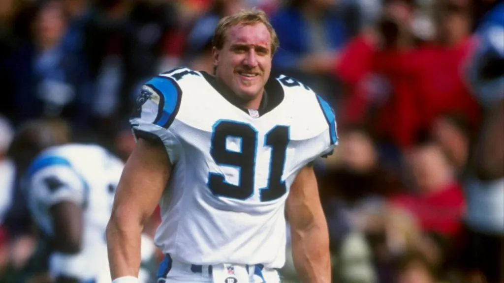 Kevin Greene #91 of the Carolina Panthers looks on during a game against the San Francisco 49ers in 1998. (Source: Jed Jacobsohn /Allsport)